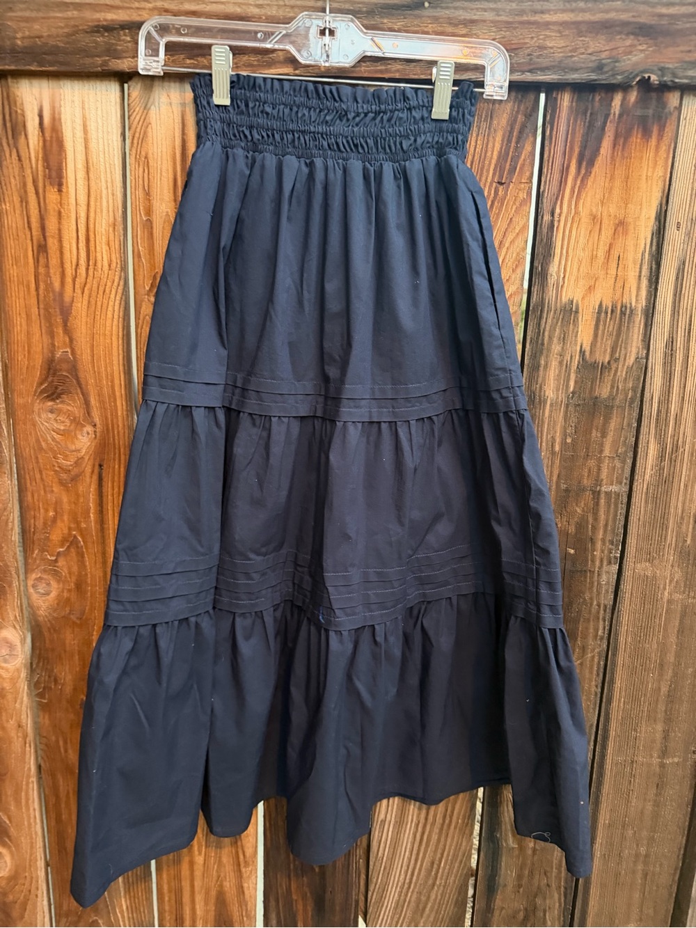 Urban Outfitters Navy Smocked Tiered Midi Peasant Skirt